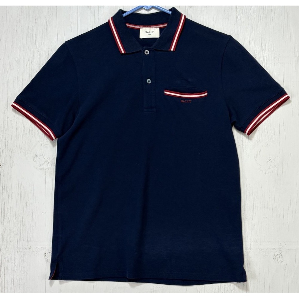 Bally 1851 Polo Shirt Mens Size 36 (Small) Blue Cotton Made in Portugal Pocket